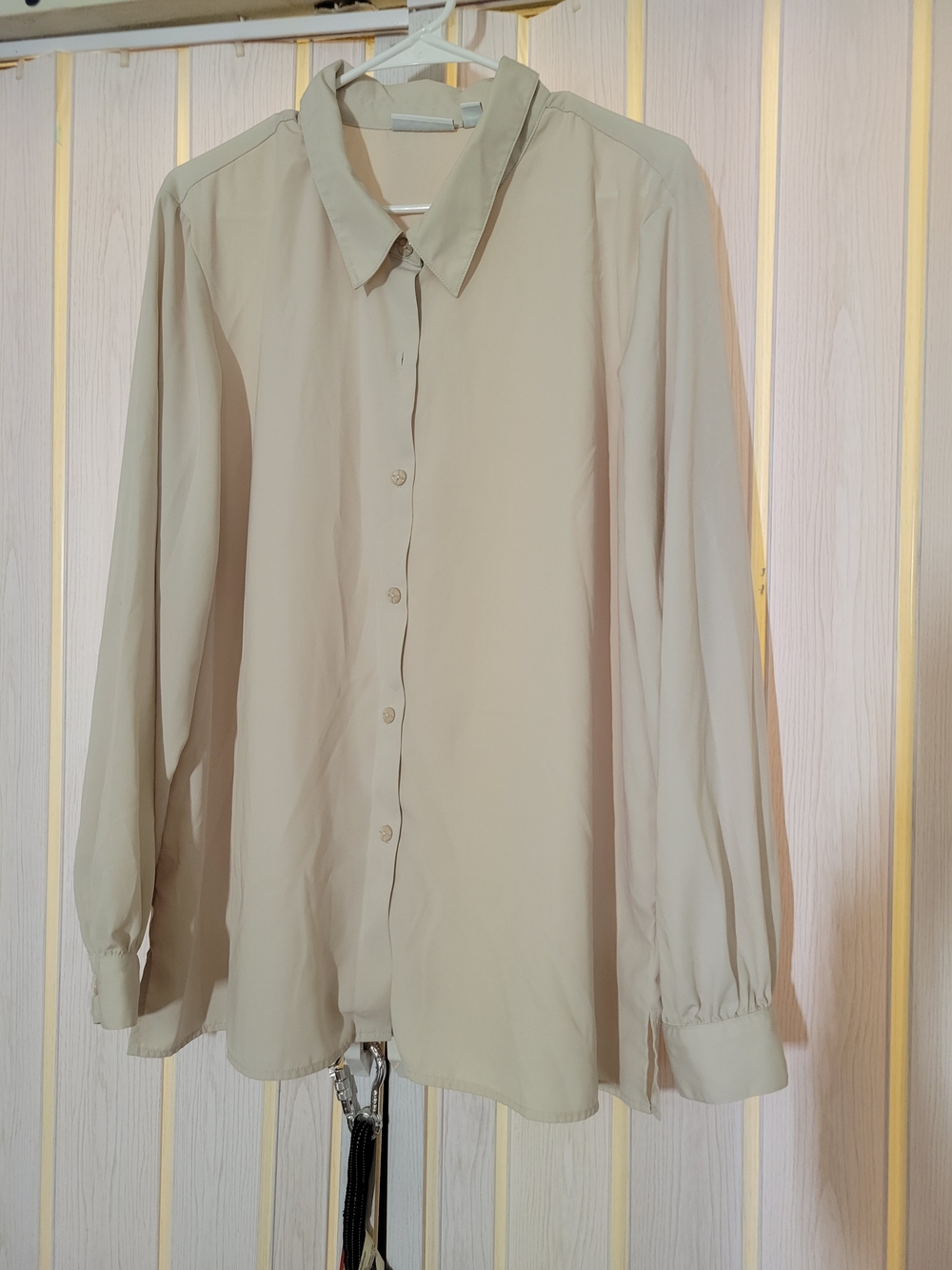 Susan Graver Beige Button-Down Blouse